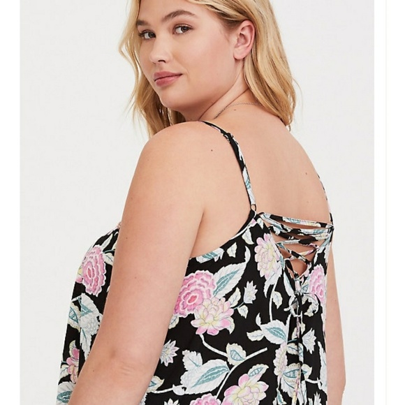 Torrid Black Floral Lace Up Blouse - Picture 4 of 6